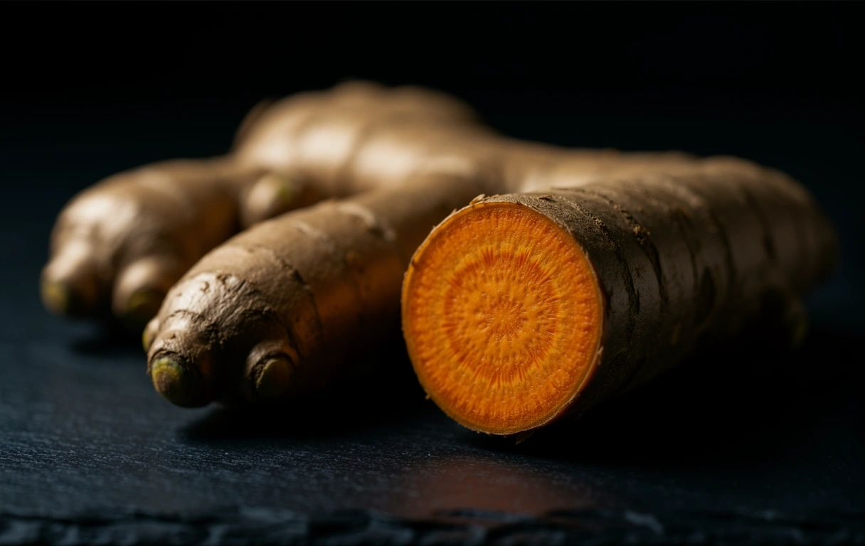Macro botanical detail of fresh ginger and turmeric roots
