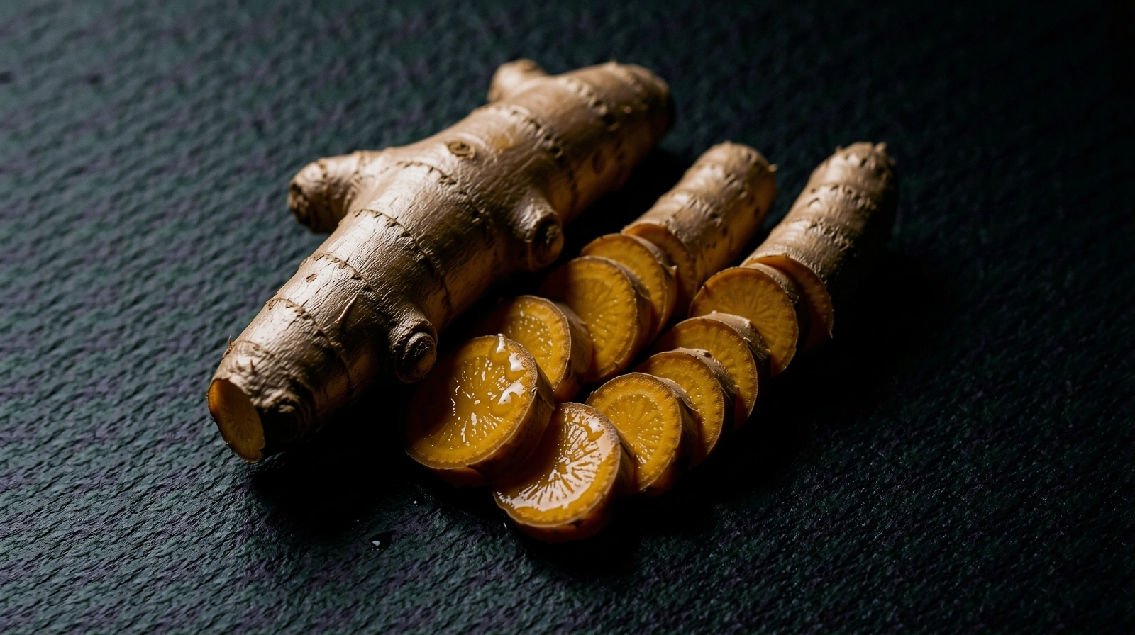 Macro detail of vibrant turmeric root